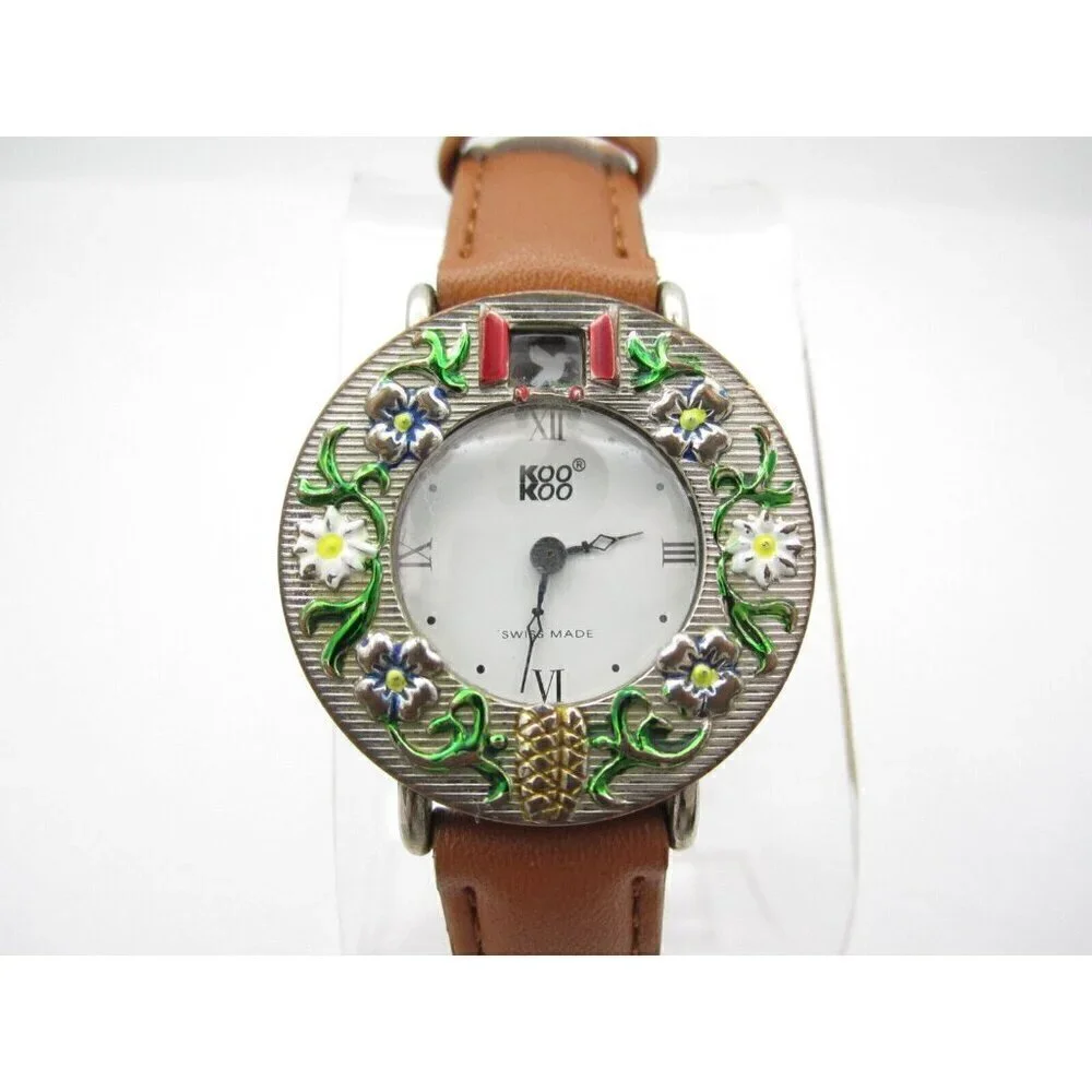 Women Koo Koo Swiss Quartz WR Analog 31mm Dial Moving Window Round Watch (G743)